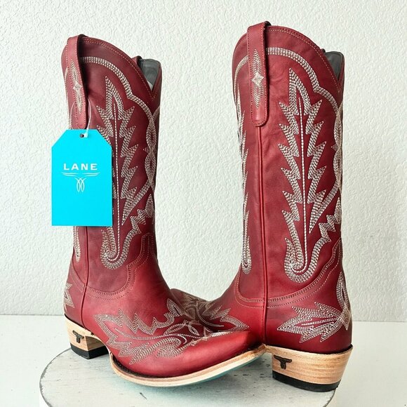Lane LEXINGTON Womens Cowboy Boots 8.5 Red Western Boots Cowgirl Mid Calf Tall - Picture 10 of 10